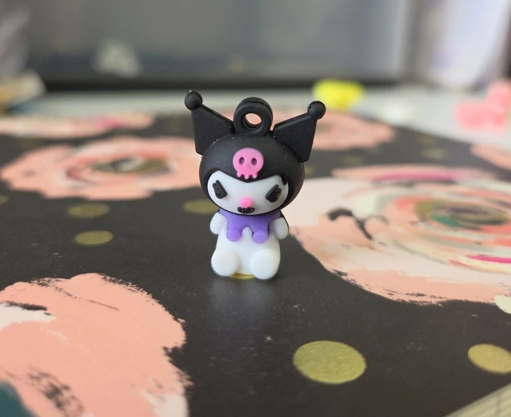 Kuromi-Inspired Small Pet Charm Keychain - Black, Pink, White